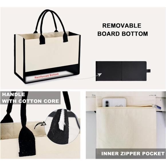 Personalized Monogram Tote Bag for Women Teacher Mom Large Canvas Shoulder Bag - Picture 4 of 7